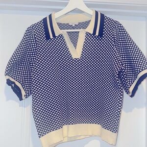 Navy and Cream Knit Polo Shirt